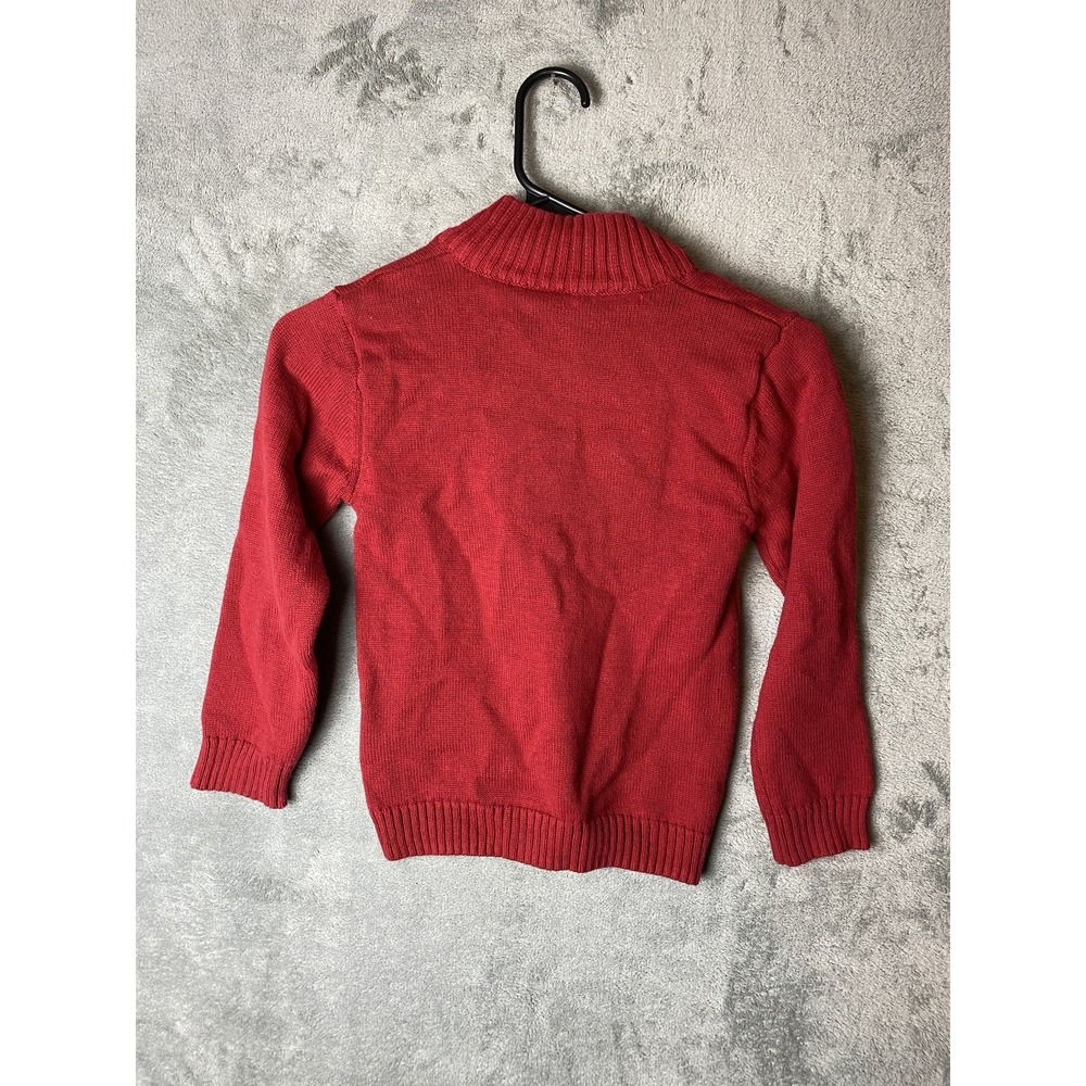 IZOD Boys Red Quarter Zip Mock Neck Knit Sweater Size S 6/7 Pullover Logo - Picture 4 of 5